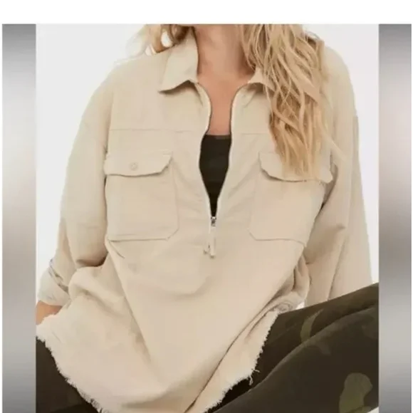 Aerie 3/4 Zip Beige Utility Jacket for Women Sz Small - Picture 1 of 8